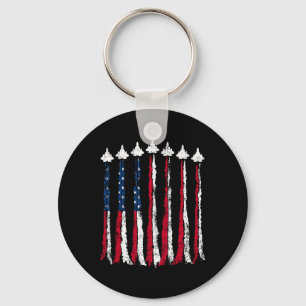 Retro Fighter Jet Aeroplane American Flag Heart 4t Key Ring