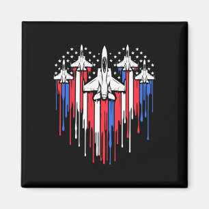 Retro Fighter Jet Aeroplane American Flag Heart 4t Magnet