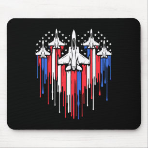 Retro Fighter Jet Aeroplane American Flag Heart 4t Mouse Pad