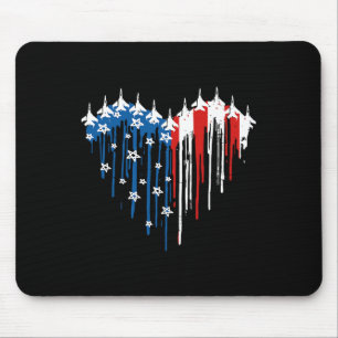 Retro Fighter Jet Aeroplane American Flag Heart 4t Mouse Pad