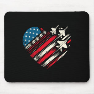 Retro Fighter Jet Aeroplane American Flag Heart 4t Mouse Pad
