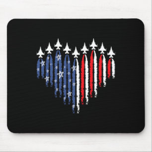Retro Fighter Jet Aeroplane American Flag Heart 4t Mouse Pad