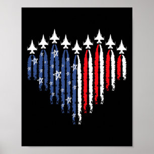 Retro Fighter Jet Aeroplane American Flag Heart 4t Poster