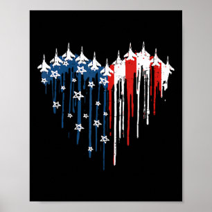 Retro Fighter Jet Aeroplane American Flag Heart 4t Poster
