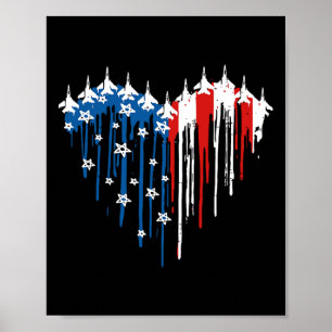 Retro Fighter Jet Aeroplane American Flag Heart 4t Poster