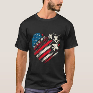 Retro Fighter Jet Aeroplane American Flag Heart 4t T-Shirt