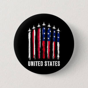 Retro Fighter Jet Aeroplane Usa Flag 4th Of July P 6 Cm Round Badge