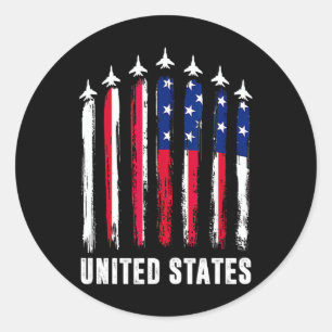 Retro Fighter Jet Aeroplane Usa Flag 4th Of July P Classic Round Sticker