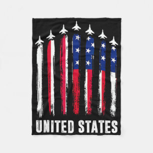 Retro Fighter Jet Aeroplane Usa Flag 4th Of July P Fleece Blanket