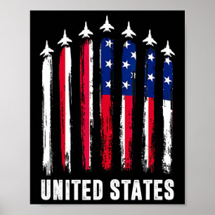 Retro Fighter Jet Aeroplane Usa Flag 4th Of July P Poster
