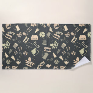 Retro film elements pattern beach towel