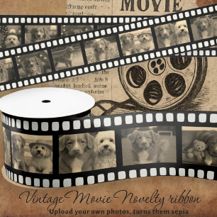 Retro Film Strip Personalized DIY 10 Images Sepia Satin Ribbon
