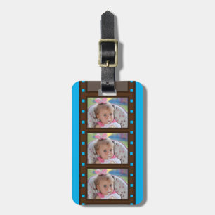 Retro Film Strip Up to 3 Photos on Blue Luggage Tag