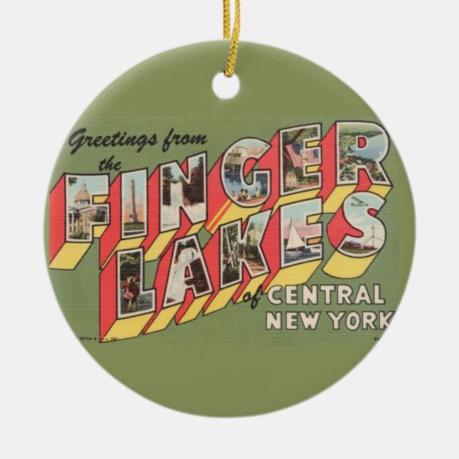 Retro Finger Lakes NY Ornament (Front)