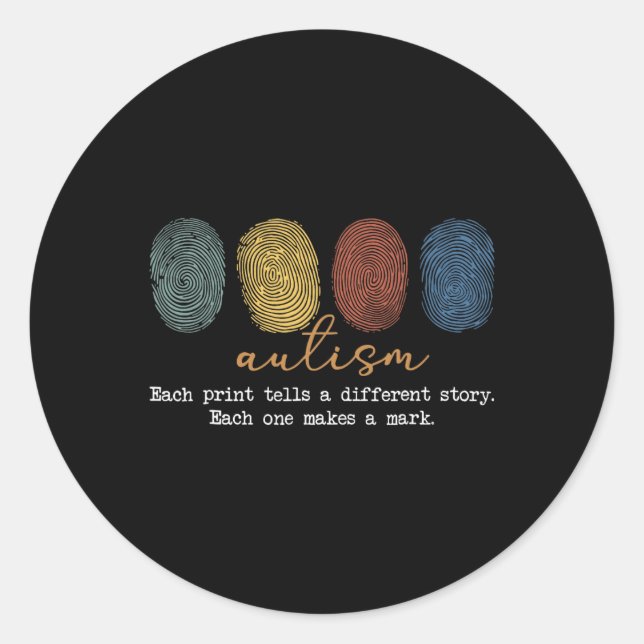 Retro Fingerprint Autism  Classic Round Sticker (Front)