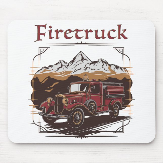 Retro fire engine mountain range mouse pad (Front)