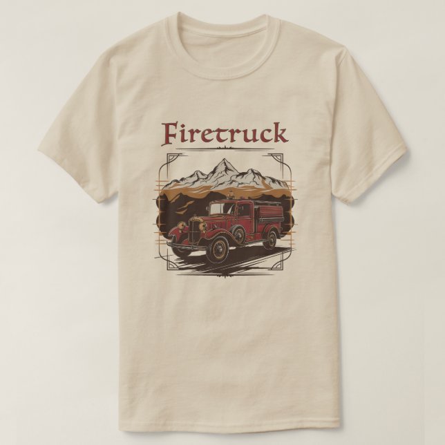 Retro fire engine mountain range T-Shirt (Design Front)