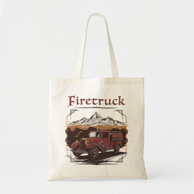 Retro fire engine mountain range tote bag (Front)