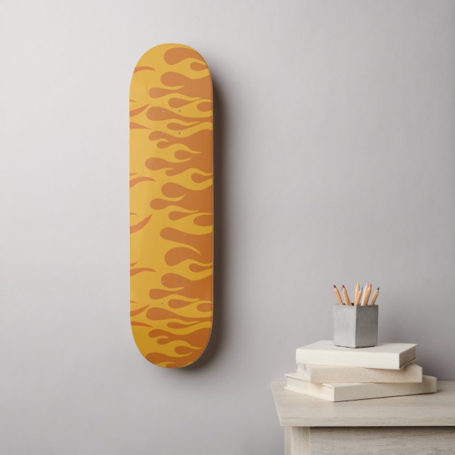 Retro Fire Flames Burnt Orange 60s 70s Skateboard (Wall Art)