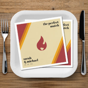 Retro Fire Heart Striped The Perfect Match Wedding Napkin