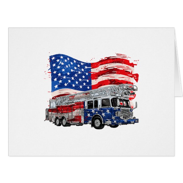 Retro Fire Truck Firefighter Fireman USA Flag 4th  (Front Horizontal)
