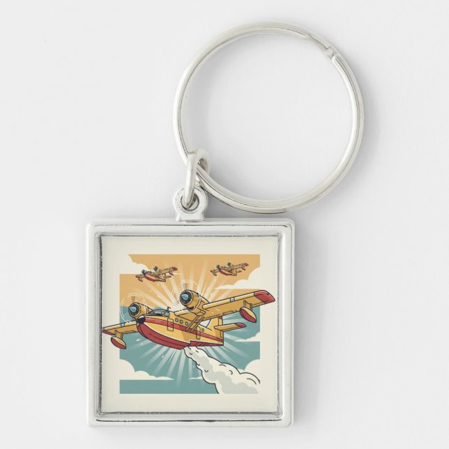 Retro Firefighting Water Bomber AirPlane Key Ring (Front)