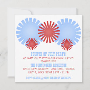 Retro Fireworks Independence Day Party Invite