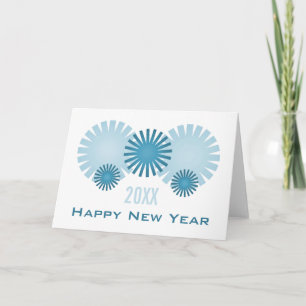 Retro Fireworks New Year's Card, Blue Holiday Card