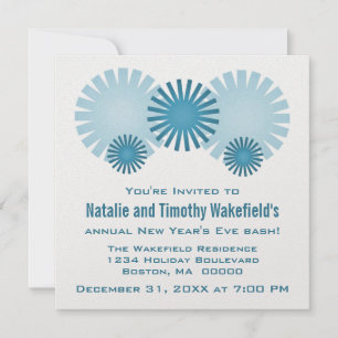 Retro Fireworks New Year's Eve Invite, Blue Invitation