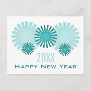 Retro Fireworks New Years Postcard, Teal Holiday Postcard