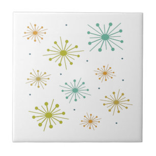 Retro Fireworks Starbursts Colourful Mid-century Tile