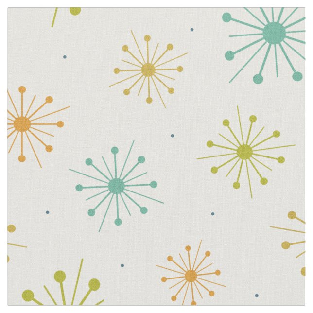 Retro Fireworks Starbursts Mid Century Pattern Fabric (Close Up)