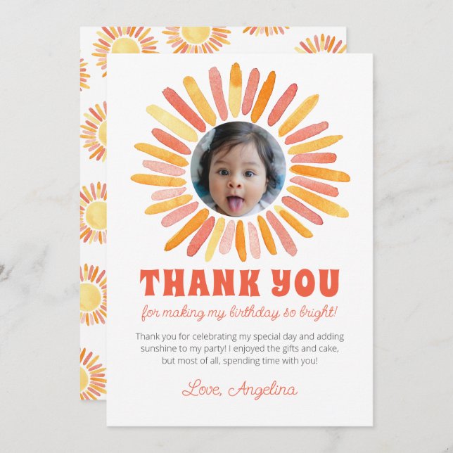 Retro First Trip around the Sun 1st Birthday Party Thank You Card (Front/Back)