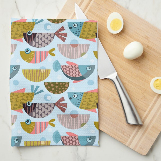 Retro Fish Tea Towel (Quarter Fold)