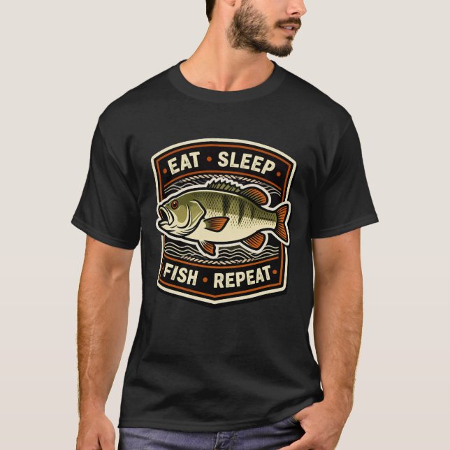 Retro fishing design eat sleep fish repeat T-Shirt (Front)