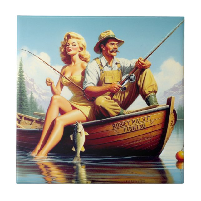 Retro FIshing Illustration Tile (Front)