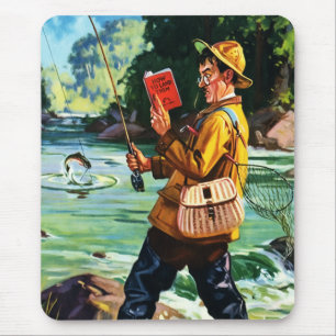 Retro Fishing Scene Illustration Gift Mousepads
