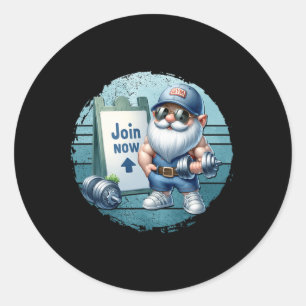 Retro Fitness Gnome In Gym Outfit With Dumbbells V Classic Round Sticker
