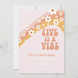 Retro Five is a Vibe Groovy daisy 5th birthday Invitation