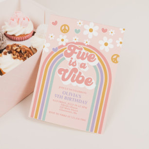 Retro Five is a Vibe Rainbow 5th Birthday Invitation