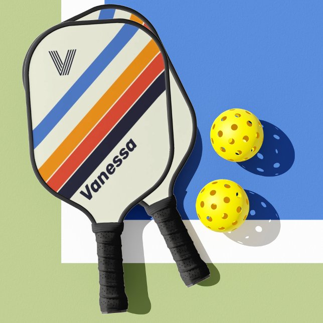 Retro five Striped with Initial and Name Pickleball Paddle (Creator Uploaded)