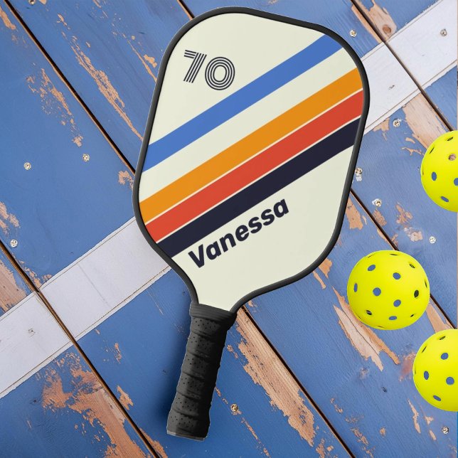 Retro five Striped with Number and Name Pickleball Paddle (Creator Uploaded)