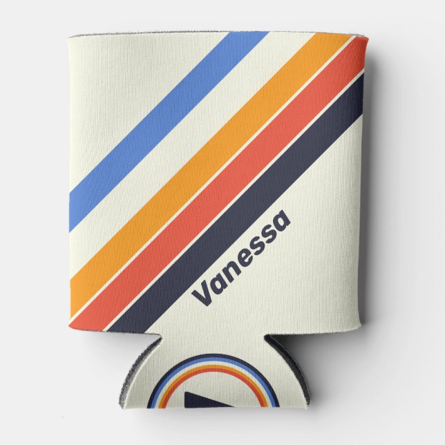 Retro five Stripes with Name Can Cooler (Front)