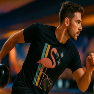 Retro Flamingo Bowling Midcentury Art T-Shirt