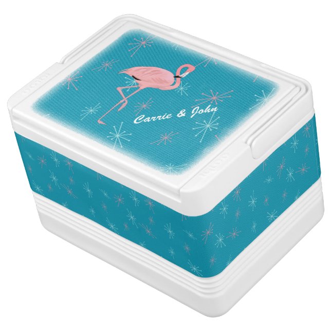 Retro Flamingo Custom Igloo Can Cooler Chilly Bin (Angled)
