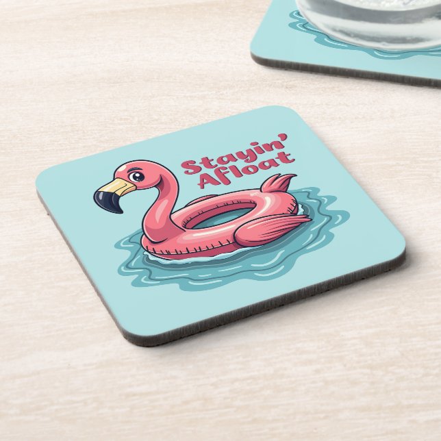 Retro Flamingo Float Funny Summer Coaster (Left Side)