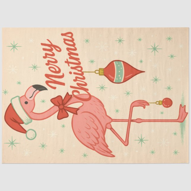 Retro Flamingo Merry Christmas Decoupage Paper (Front)