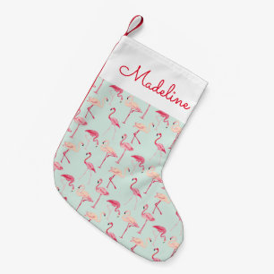 Retro Flamingo Pattern   Add Your Name Small Christmas Stocking