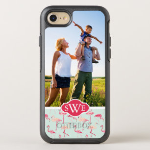 Retro Flamingo Pattern  Add Your Photo & Monogram OtterBox Symmetry iPhone 8/7 Case