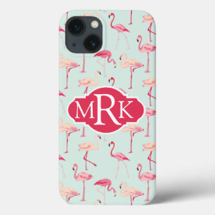 Retro Flamingo Pattern   Monogram iPhone 13 Case